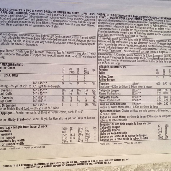 Vintage! 1988 SIMPLICITY PATTERN #8527… Child’s Dress, overalls… size 3…cut - Picture 2 of 2